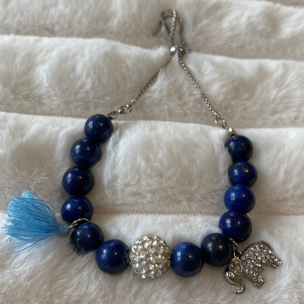 3 for 30 ~Willowbird Lapis & Silvertone Adjustable Elephant Charm Bracelet - New